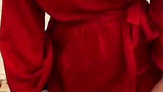 I watch this brunette in red lingerie play with her big tits, but I mean, she's so petite and sexy