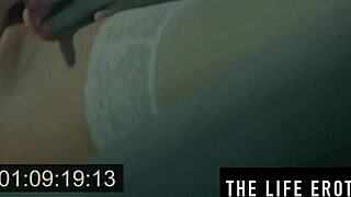 secretly caught sweet girl in stockings fingering herself hard