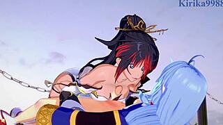 Amari Aquamarine And Kaguya Nanbu Intense Lesbian Play With Suzuka-Hime