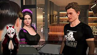 Kate in stockings and maid outfit in public upskirt scene