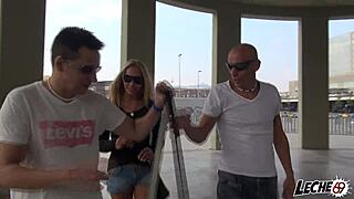 Blonde pornstar Ginger asks the bum, 'Want a deepthroat blowjob from me in Spanish?'