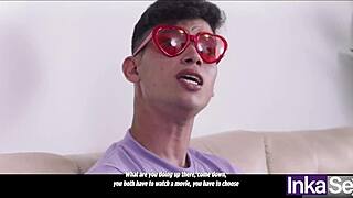 Ebony Colombian babe fucks two gay friends