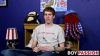 guy with red hair interviewed before solo anal session