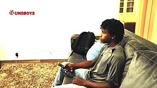 Young black straight guy showers at his gay friend's place