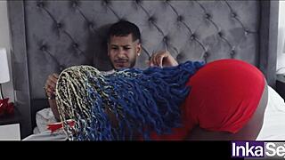 Ebony Colombian babe fucks two gay friends