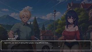 Horny girlfriend rips shirt in hentai game