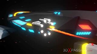 Dickgirl android seduces woman in space