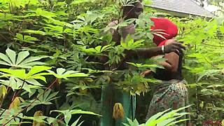 softkind takes the beautiful stepmom from behind in the bush, her wet swollen pussy moaning with big black cock.