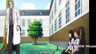 pervy teacher blackmails campus lesbians in hentai