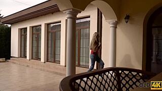 Hey, watch this teen blonde ride her older boyfriend’s penis on the desk!