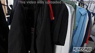 fucking inside the closet with a group of guys, big cocks bareback threesome 😏