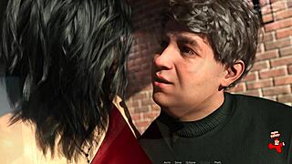 Anna's exciting affection in sexy red dress and black stockings