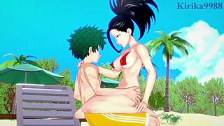Momo, Kyoka, and Izuku have intense sex with big tits.