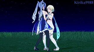 Hey, Lumine, Keqing, and Mona have an intense play session in Genshin Impact hentai