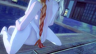 kissing jean with hair down in genshin impact