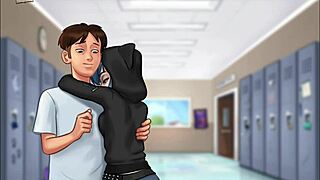 In summertime saga 98, the blonde college girl shows off her big ass in erotic hentai game