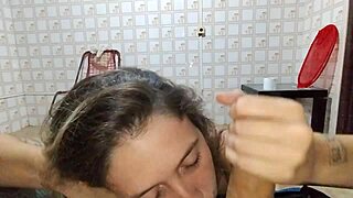 blonde gives tight handjob in group blowjob session