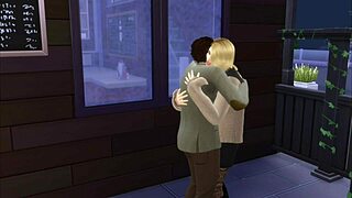 Coffee with a friend while a guy fucks a girl in the bathroom