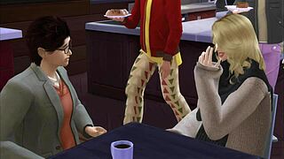 Coffee with a friend while a guy fucks a girl in the bathroom