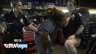 Rasta mechanic tunes up female cops in interracial threesome!