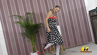 katerina hartlova in lingerie playing with her tits, pussy, and feet