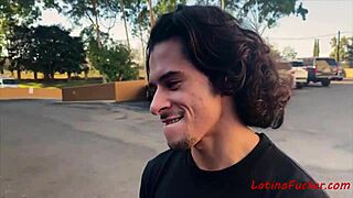 Brunette latin teen in public outdoor scene