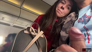 risky public jerking off on a plane full of people - public dick flashing with skinny teen 18+ brunette small tits