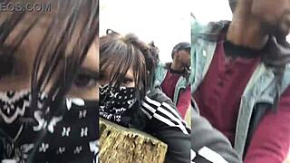 Emo Slut Gets Fucked On Tree Stump In Public.