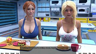 Cumshot on tits in stranded space game creampie.