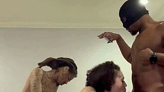 They ran a train on me, tattooed group handjob with big cocks.