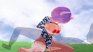 3d hentai babe with big tits and ass in fishnet gives blowjob
