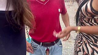 Public Park Threesome with Old Man and Busty Young 18+ Women!