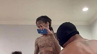 They ran a train on me, tattooed group handjob with big cocks.