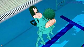 Rumi Usagiyama, Mirko, Tsuyu Asui, Izuku Midoriya intense action in My Hero Academia Hentai.