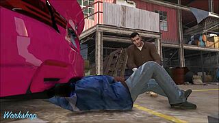 Cristina Takes Two Mechanics in Hot Action