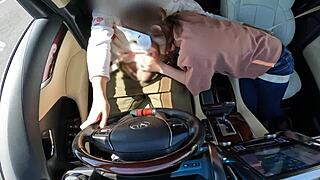 Married Woman Serves Husband with Unseen Pleasures in Car Scene.