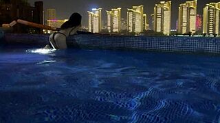 I picked up Katty West in the pool and she made me cum on her ass in three minutes.