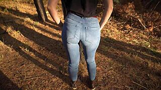 Hot milf teases big ass in tight jeans outdoors