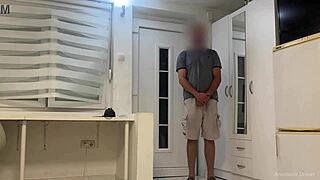 Naked wife meets delivery boy who stays