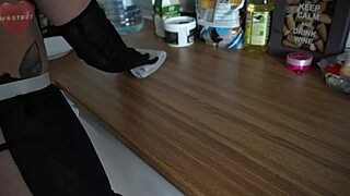 housemaid washes dishes while i fuck her tight pussy in kitchen