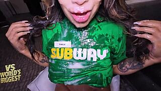 Big Tit Latina Takes Two Huge Cocks In Subway