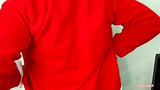 mature pregnant woman teases solo in christmas vibe.