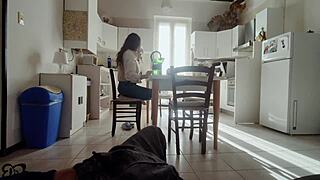 Guy begs for blowjob but gets only handjob in dorm.