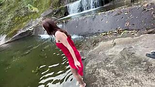 having fun at the waterfall with my friend 😏