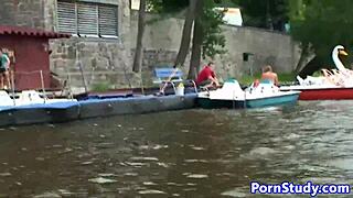 Eurobabe Rides Waterbike Nude Publicly