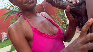 Skinny girl with small waist gets pussy rammed by big black cock outdoors