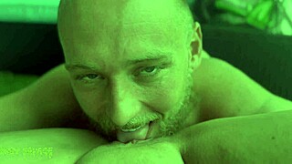 a woman in pov watches a blue-eyed white guy provide oral pleasure leading to climax