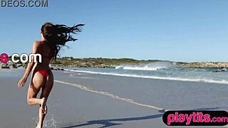 Petite Asian Milf Strips with Ukrainian Babe at Beach!