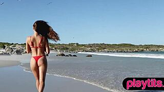 Petite Asian Milf Strips with Ukrainian Babe at Beach!