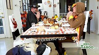 Oh, the wet Thanksgiving feast with daddy, uncle, and mommy!